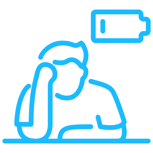 Persona cansada con icono de batería baja