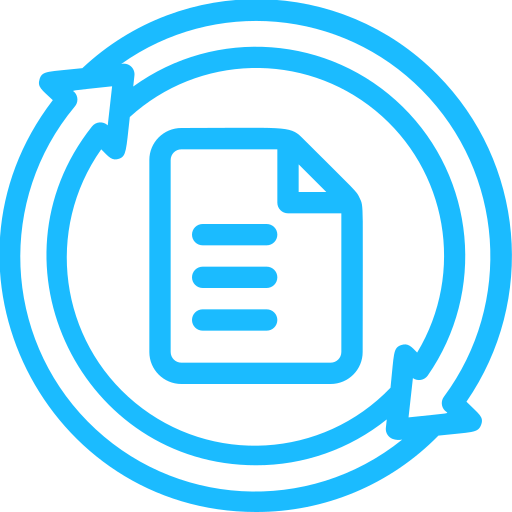 Icono de documento con flechas circulares, que simboliza el aprendizaje continuo y las actualizaciones.