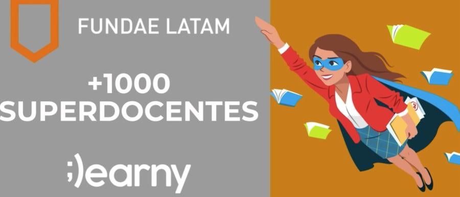 Superdocente volando con libros, imagen de Fundae Latam y +1000 Superdocentes.